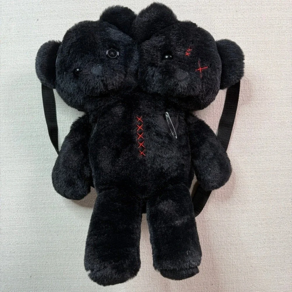 Hot Topic Black Double-Headed Teddy Bear Plush Mini Backpack